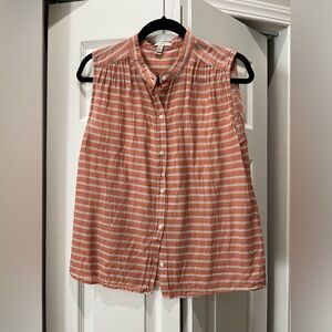 J. Crew Size 8 Orange and White Striped Button Down Tank Top